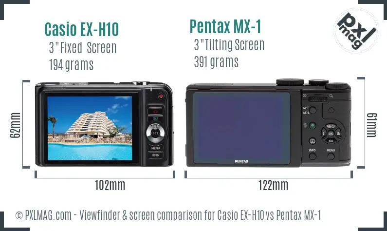 Casio EX-H10 vs Pentax MX-1 Screen and Viewfinder comparison