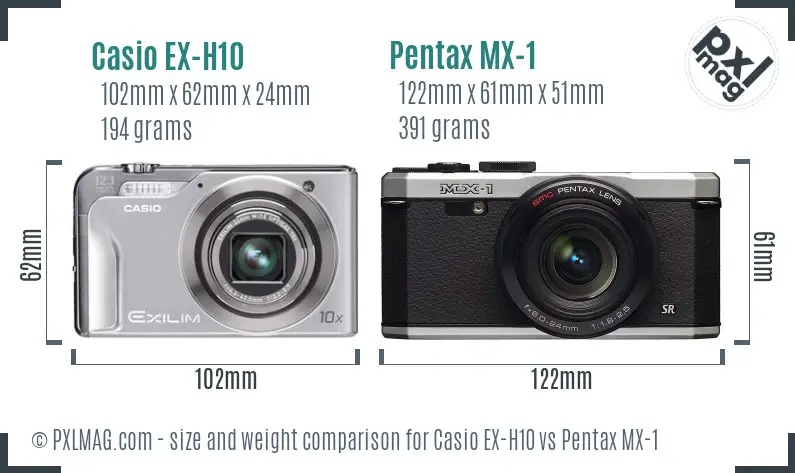 Casio EX-H10 vs Pentax MX-1 size comparison