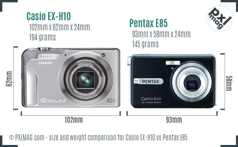 Casio EX-H10 vs Pentax E85 size comparison