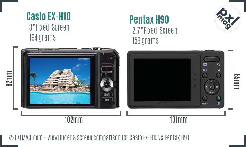 Casio EX-H10 vs Pentax H90 Screen and Viewfinder comparison