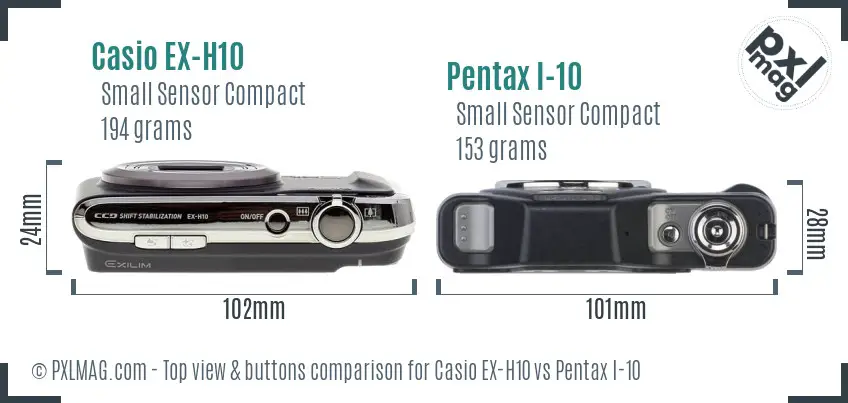 Casio EX-H10 vs Pentax I-10 top view buttons comparison Casio EX-H10 vs Pentax I-10 top view buttons comparison