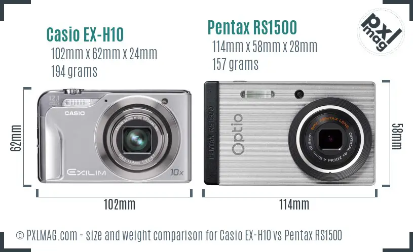Casio EX-H10 vs Pentax RS1500 size comparison