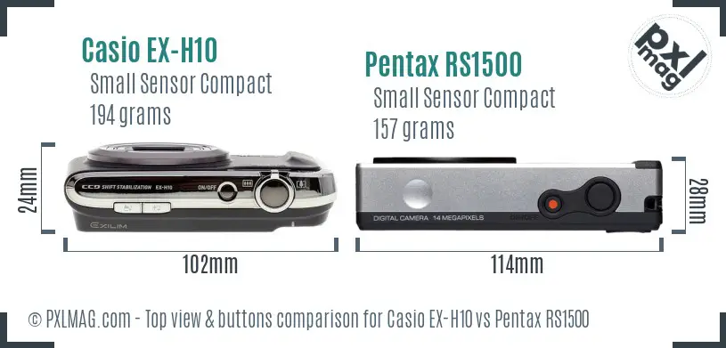 Casio EX-H10 vs Pentax RS1500 top view buttons comparison