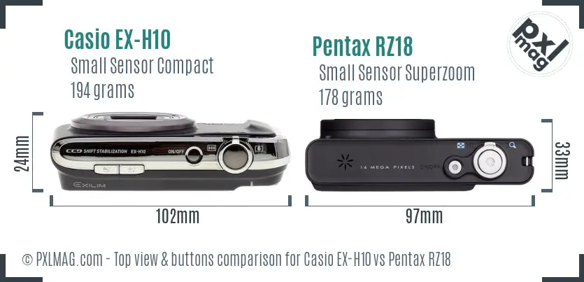 Casio EX-H10 vs Pentax RZ18 top view buttons comparison