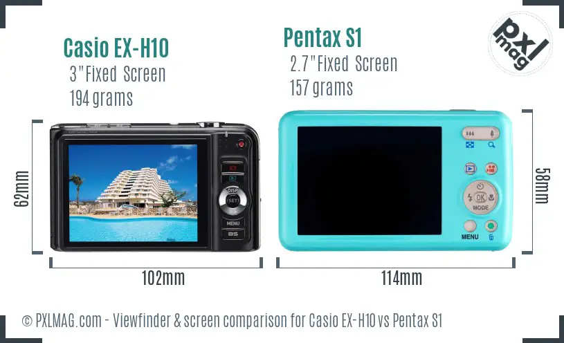 Casio EX-H10 vs Pentax S1 Screen and Viewfinder comparison