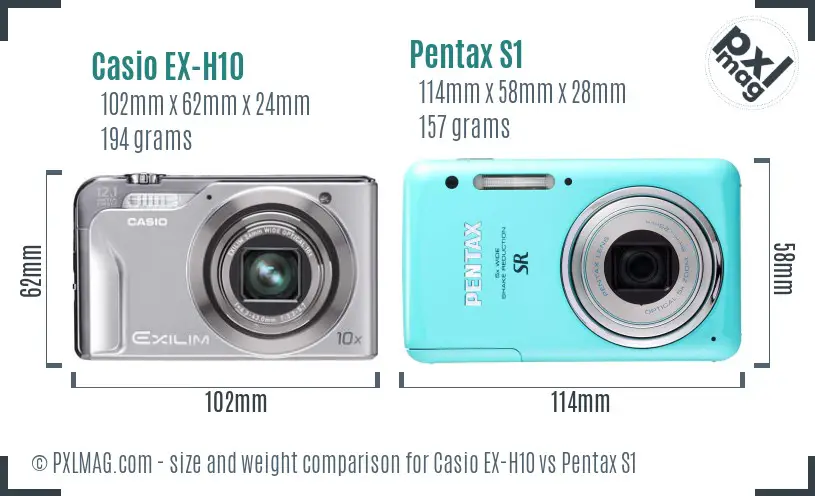 Casio EX-H10 vs Pentax S1 size comparison