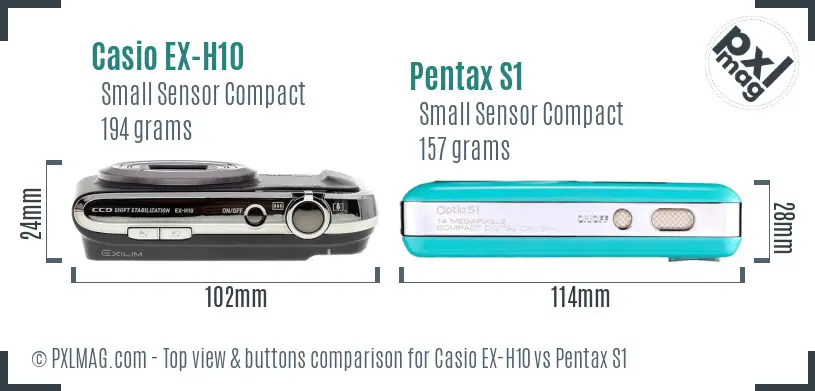 Casio EX-H10 vs Pentax S1 top view buttons comparison