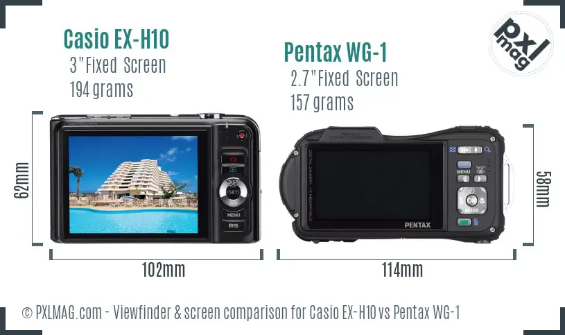 Casio EX-H10 vs Pentax WG-1 Screen and Viewfinder comparison