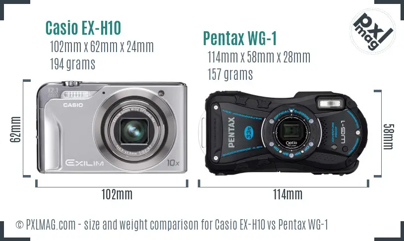Casio EX-H10 vs Pentax WG-1 size comparison