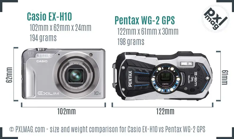 Casio EX-H10 vs Pentax WG-2 GPS size comparison Casio EX-H10 vs Pentax WG-2 GPS size comparison