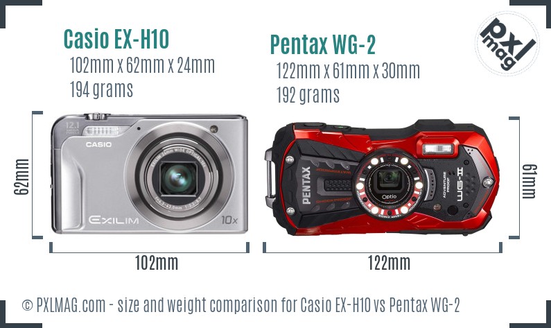 Casio EX-H10 vs Pentax WG-2 size comparison Casio EX-H10 vs Pentax WG-2 size comparison