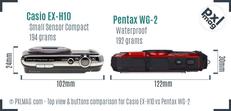 Casio EX-H10 vs Pentax WG-2 top view buttons comparison