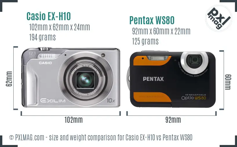 Casio EX-H10 vs Pentax WS80 size comparison