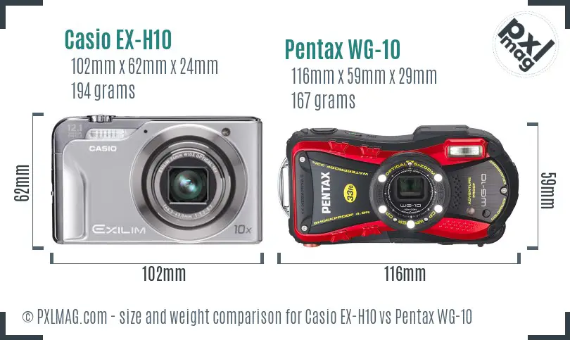 Casio EX-H10 vs Pentax WG-10 size comparison