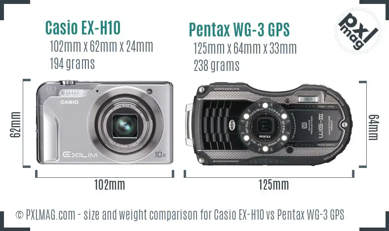 Casio EX-H10 vs Pentax WG-3 GPS size comparison