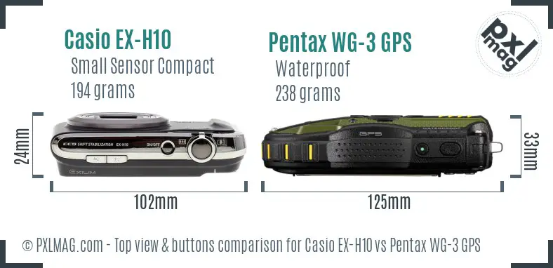 Casio EX-H10 vs Pentax WG-3 GPS top view buttons comparison