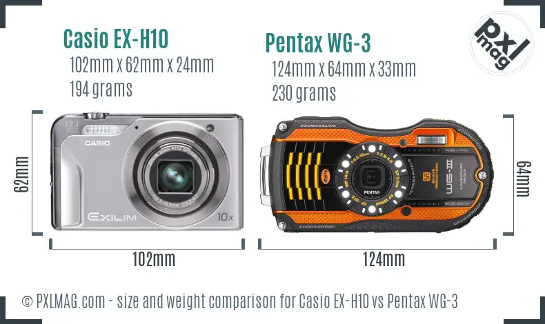 Casio EX-H10 vs Pentax WG-3 size comparison