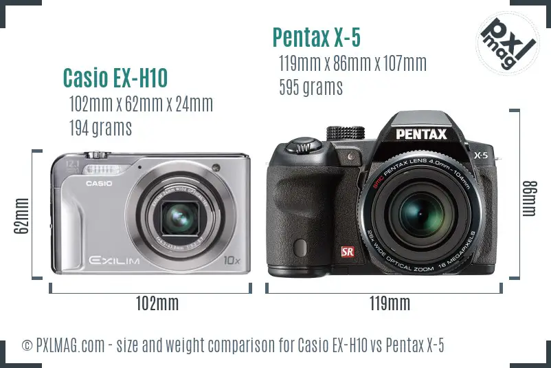 Casio EX-H10 vs Pentax X-5 size comparison Casio EX-H10 vs Pentax X-5 size comparison