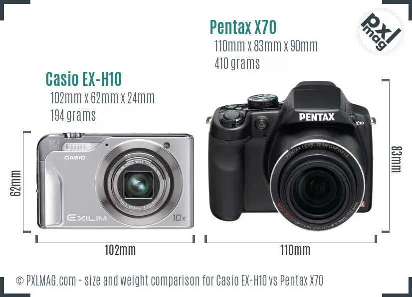 Casio EX-H10 vs Pentax X70 size comparison Casio EX-H10 vs Pentax X70 size comparison