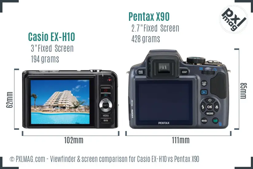 Casio EX-H10 vs Pentax X90 Screen and Viewfinder comparison