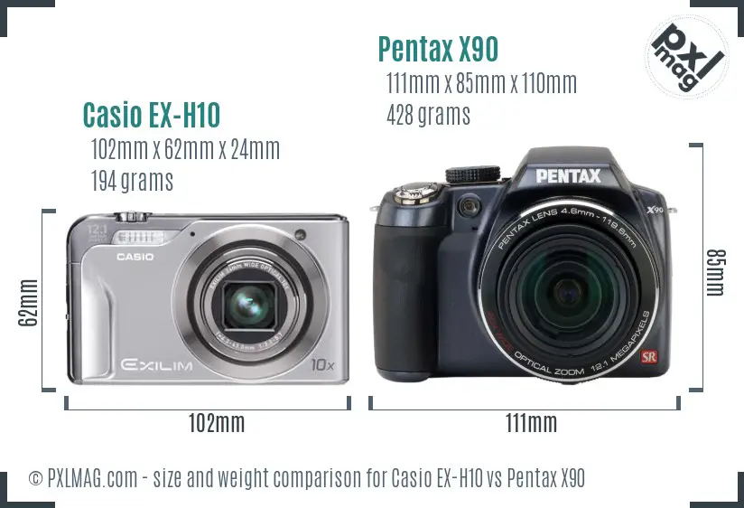 Casio EX-H10 vs Pentax X90 size comparison