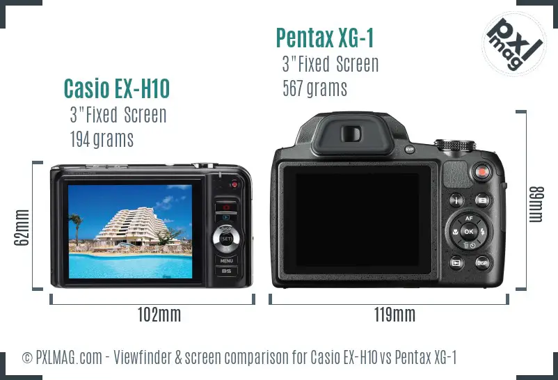 Casio EX-H10 vs Pentax XG-1 Screen and Viewfinder comparison