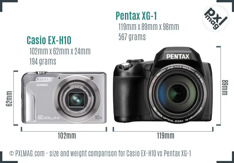 Casio EX-H10 vs Pentax XG-1 size comparison