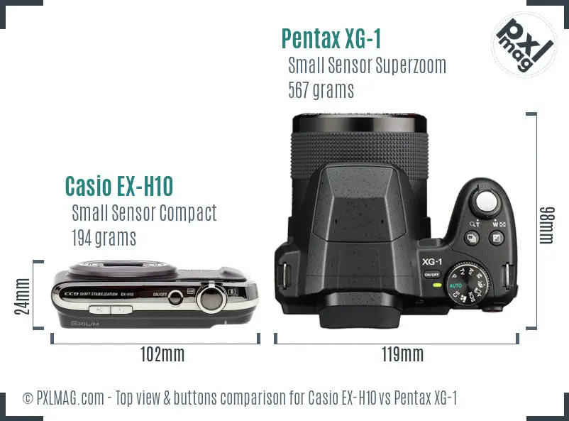 Casio EX-H10 vs Pentax XG-1 top view buttons comparison