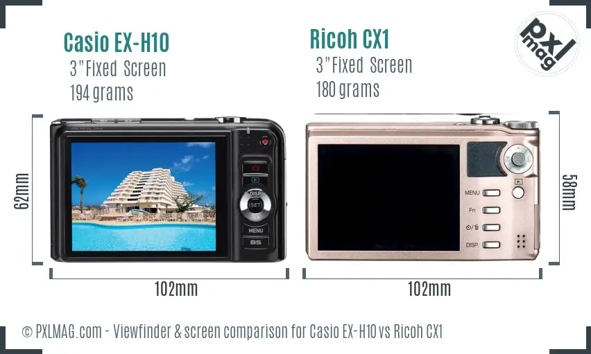 Casio EX-H10 vs Ricoh CX1 Screen and Viewfinder comparison