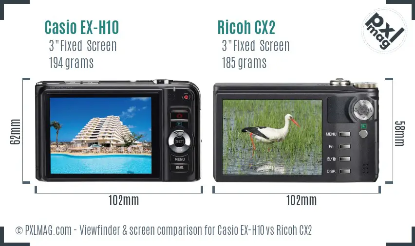 Casio EX-H10 vs Ricoh CX2 Screen and Viewfinder comparison