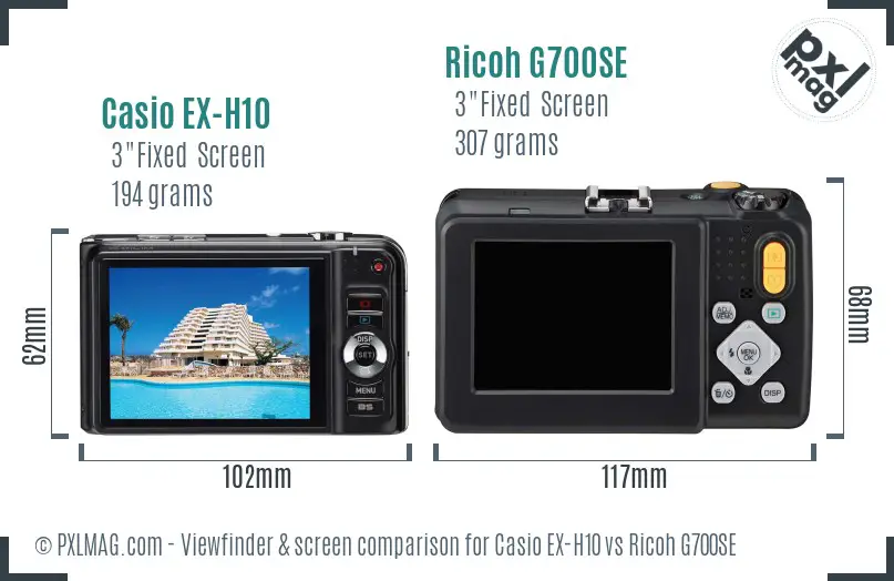 Casio EX-H10 vs Ricoh G700SE Screen and Viewfinder comparison