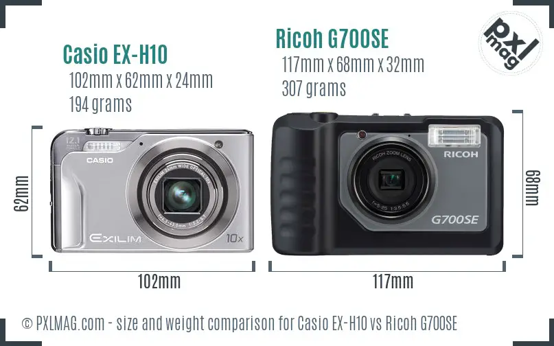 Casio EX-H10 vs Ricoh G700SE size comparison