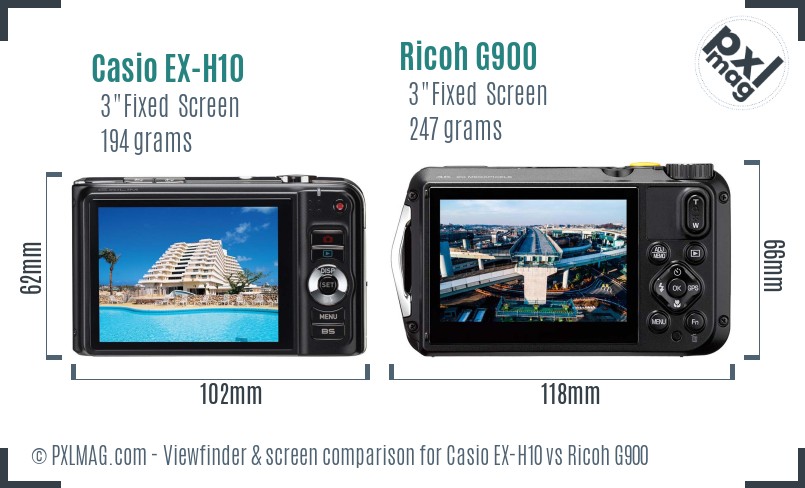 Casio EX-H10 vs Ricoh G900 Screen and Viewfinder comparison