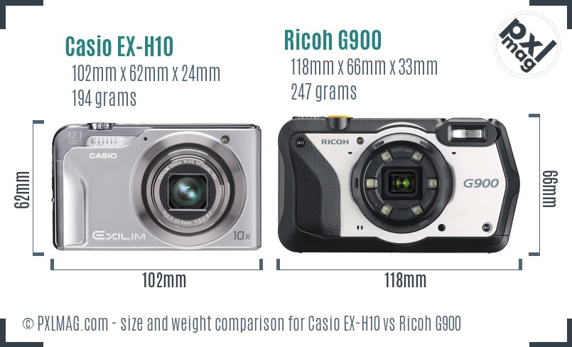 Casio EX-H10 vs Ricoh G900 size comparison