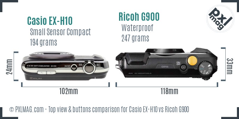 Casio EX-H10 vs Ricoh G900 top view buttons comparison