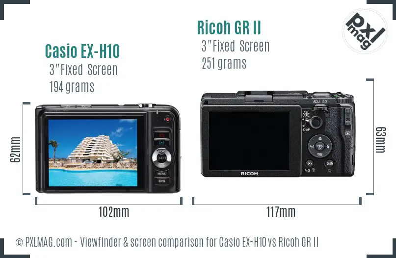 Casio EX-H10 vs Ricoh GR II Screen and Viewfinder comparison
