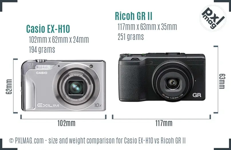 Casio EX-H10 vs Ricoh GR II size comparison