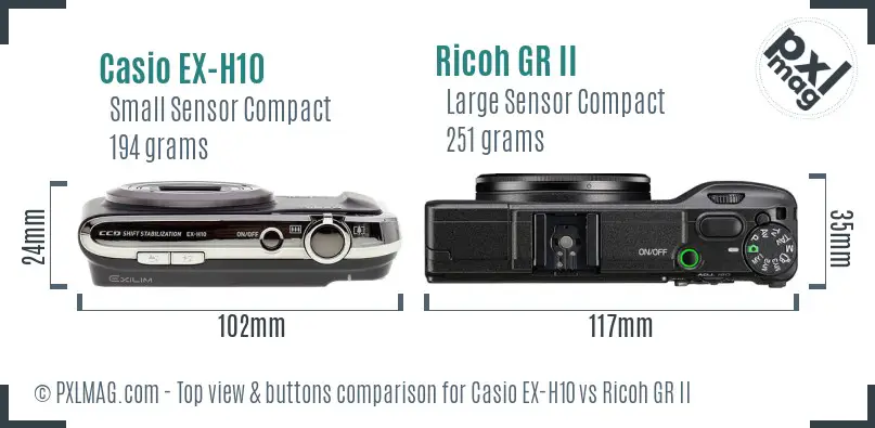 Casio EX-H10 vs Ricoh GR II top view buttons comparison