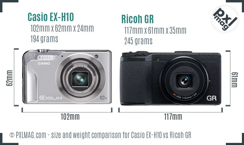 Casio EX-H10 vs Ricoh GR size comparison