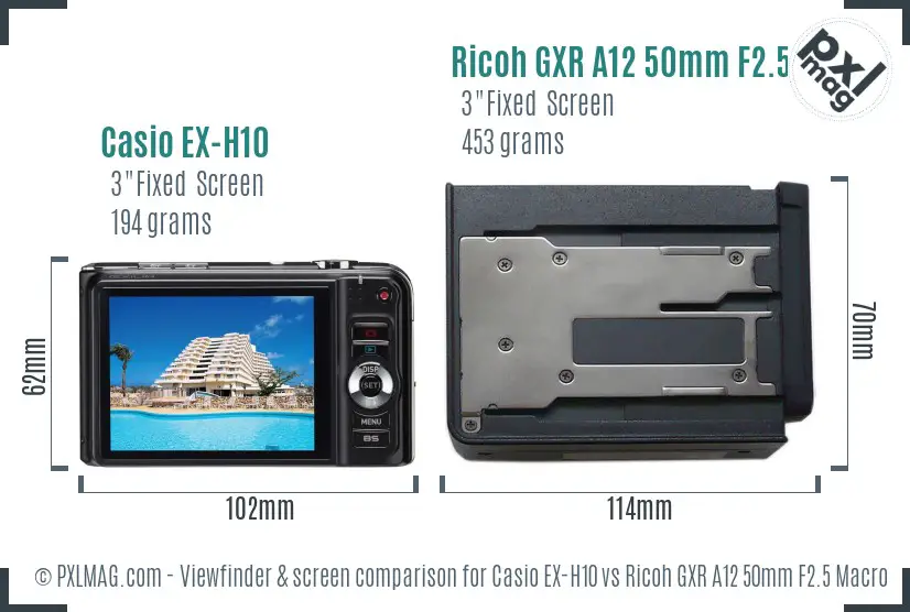 Casio EX-H10 vs Ricoh GXR A12 50mm F2.5 Macro Screen and Viewfinder comparison