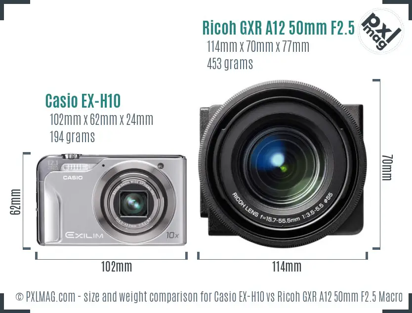 Casio EX-H10 vs Ricoh GXR A12 50mm F2.5 Macro size comparison