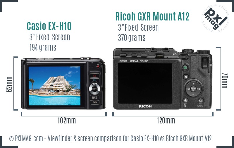 Casio EX-H10 vs Ricoh GXR Mount A12 Screen and Viewfinder comparison