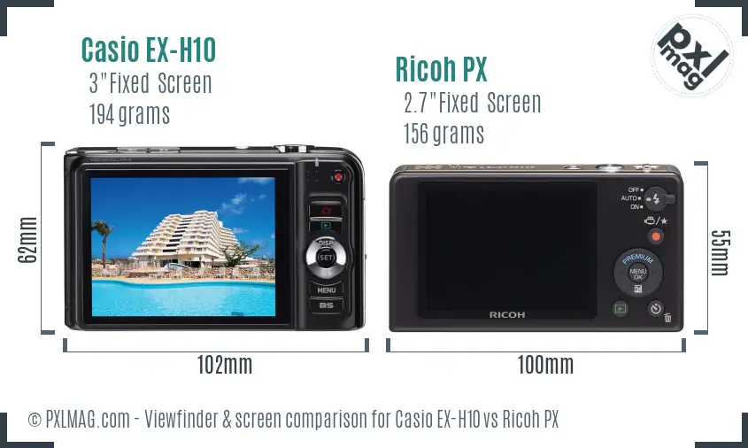 Casio EX-H10 vs Ricoh PX Screen and Viewfinder comparison