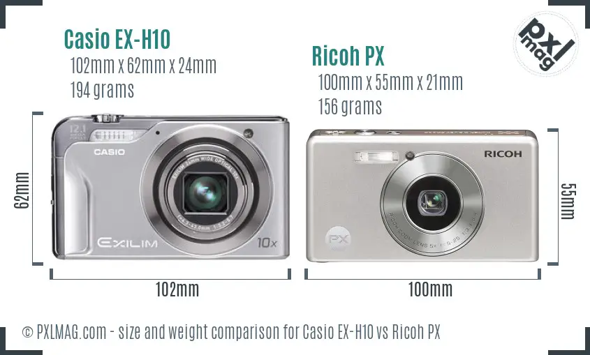 Casio EX-H10 vs Ricoh PX size comparison