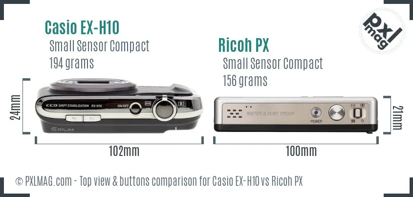 Casio EX-H10 vs Ricoh PX top view buttons comparison