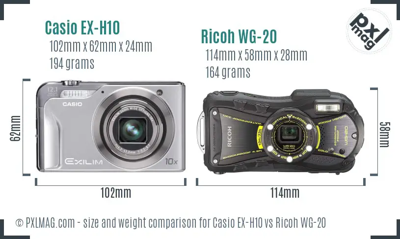 Casio EX-H10 vs Ricoh WG-20 size comparison