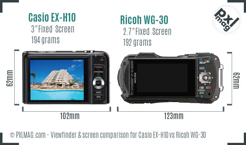 Casio EX-H10 vs Ricoh WG-30 Screen and Viewfinder comparison