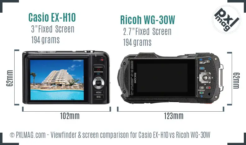 Casio EX-H10 vs Ricoh WG-30W Screen and Viewfinder comparison