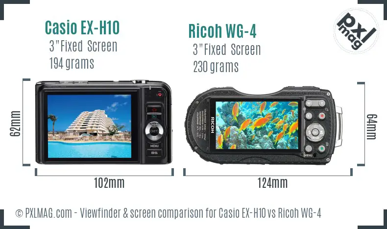 Casio EX-H10 vs Ricoh WG-4 Screen and Viewfinder comparison