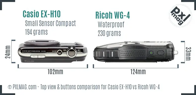 Casio EX-H10 vs Ricoh WG-4 top view buttons comparison